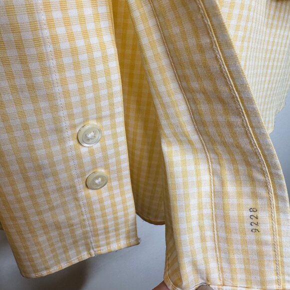 Paul Fredrick Yellow Gingham Check Men's Dress Shirt 16.5 x 33 French Cuffs - Picture 6 of 8